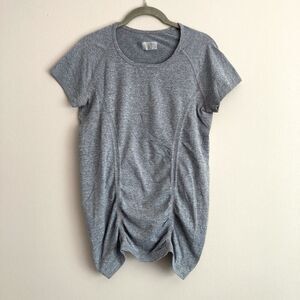 Athleta Fast Track Ruched Short Sleeve Tee Gray Size Medium Gym Workout